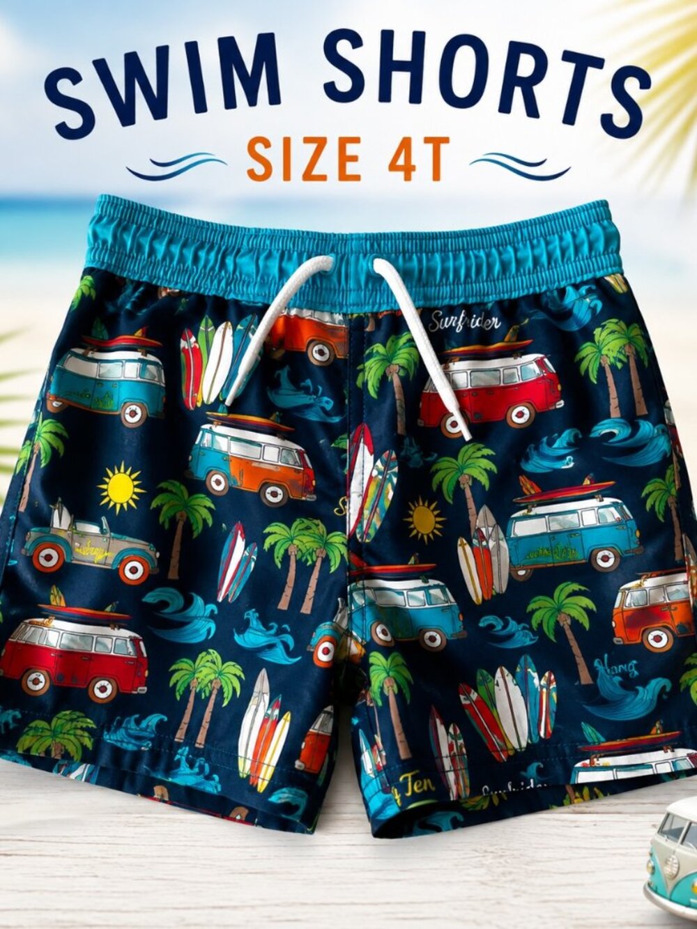 Floatimini Boys Surf Print Swim Trunks Board Shorts Size 4T